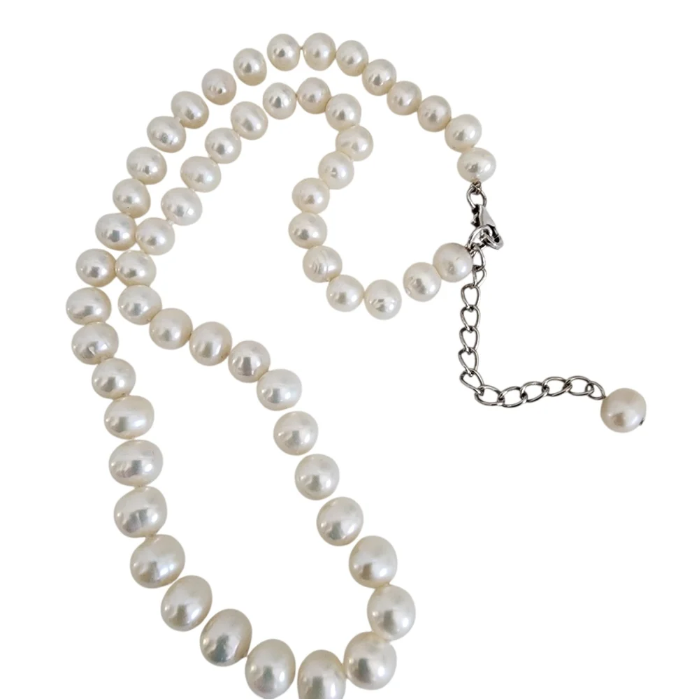Pearl necklace hand knotted white pearls genuine 925 sterling silver A0391 Q7 - Picture 3 of 16